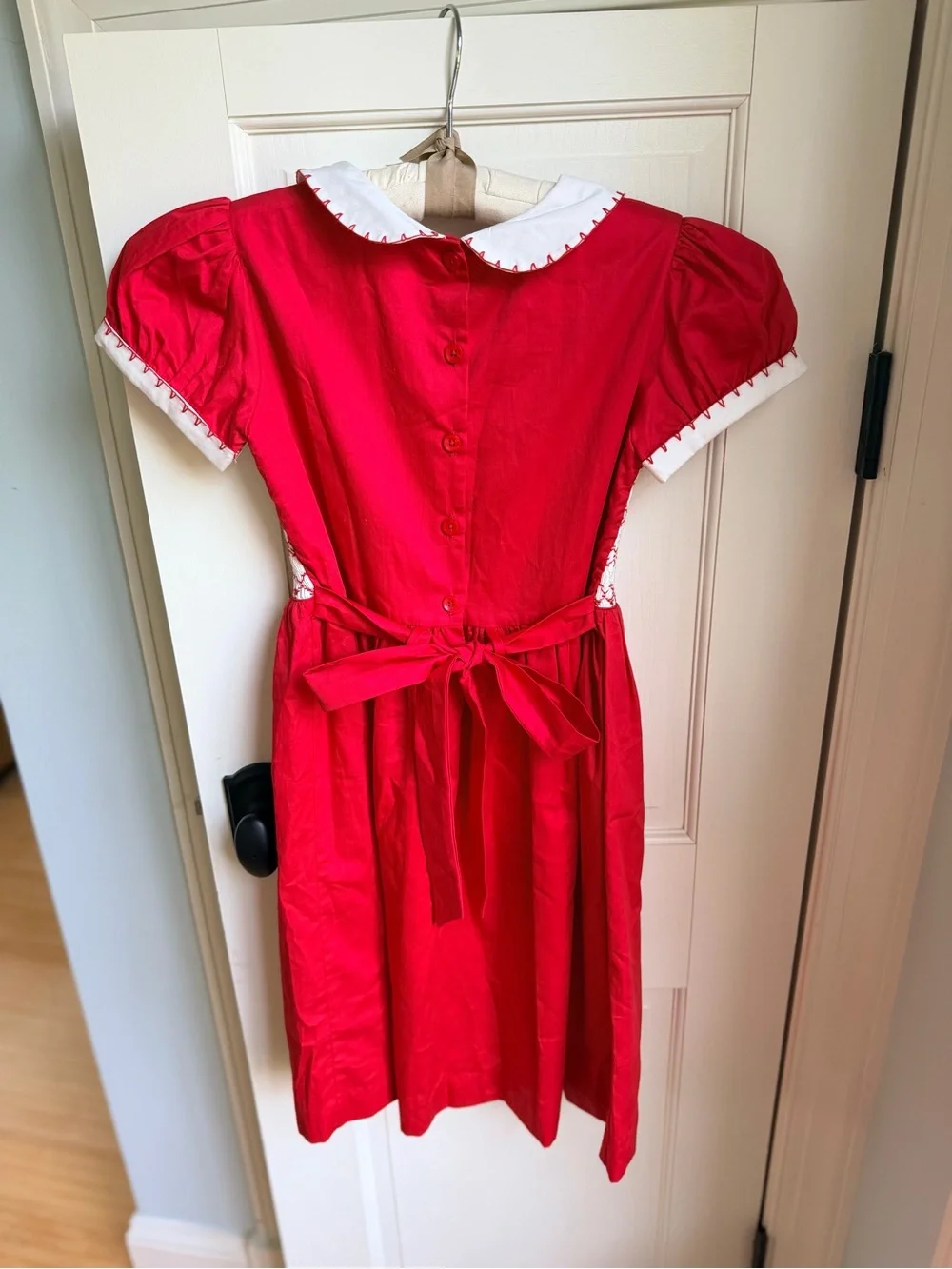 NWT Rachel Riley Girls Red and White Smocked Dress